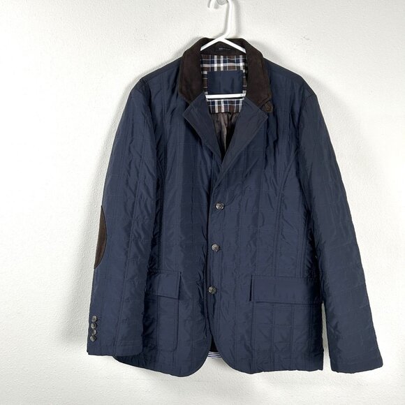 Reserve Patrick James Other - Reserve Patrick James Traffic Jacket Size 42 Navy Blue Quilted Suede Elbow Patch
